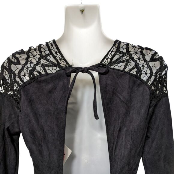 NWT SELFIE LESLIE Faux Suede Lace Cutout Back Skater Dress S - Picture 6 of 9